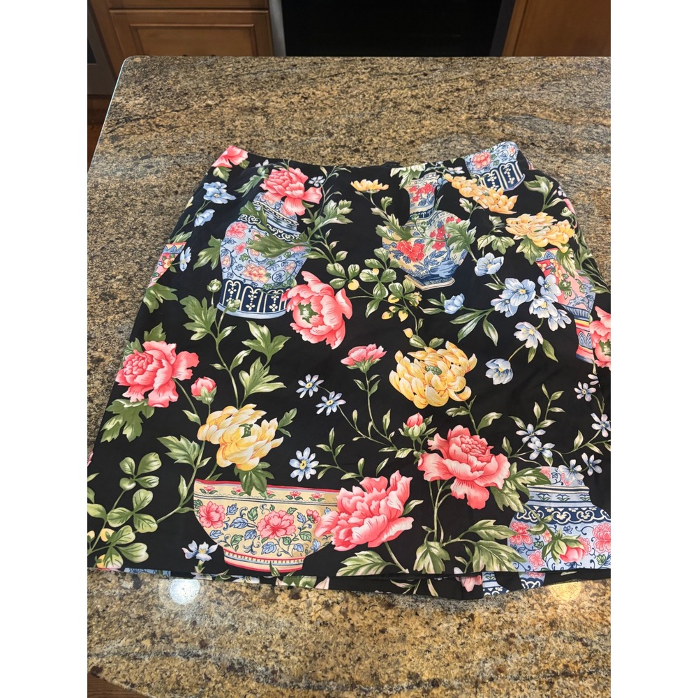 Vtg Talbots Woman Petites Floral Print Skirt Black Pink Yellow 16W‎